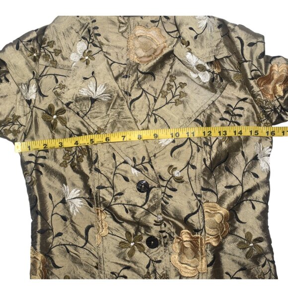 Loco Lindo Vtg Inspired Silk Jacket Tan Floral Embroidered SZ XS Made In USA - Picture 7 of 8